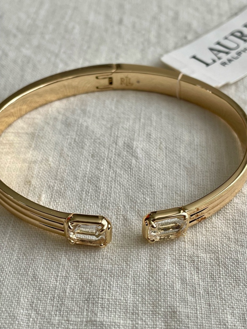 New Ralph Lauren Gold Crystal-Accent Open Cuff Bracelet